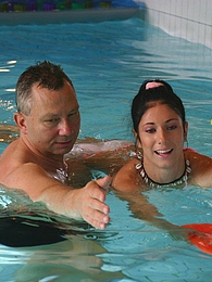 AdsPics presents: Brunette teenage beauty fucked by a horny swim teaching paps