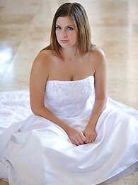 AdsPics presents: Busty glamorous amateur Danielle models wedding gown indoors & by the pool
