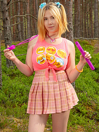 AdsPics presents: Naughty teen girl strips down outdoors exposing her juicy naked body, big tits and hot pussy