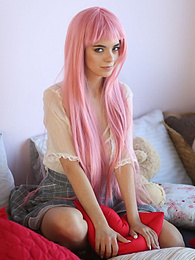 AdsPics presents: Teen sweetheart with a long pink hair gets nude and flashes her gorgeous breasts and pussy