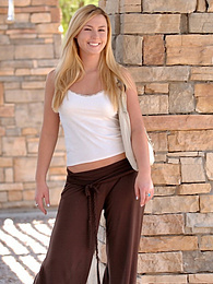 AdsPics presents: Light-Haired american cutie Summer Solstice removes her clothes and toys her twat