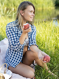 AdsPics presents: Skinny blonde Paulina gets naked on a blanket in a field of wheat